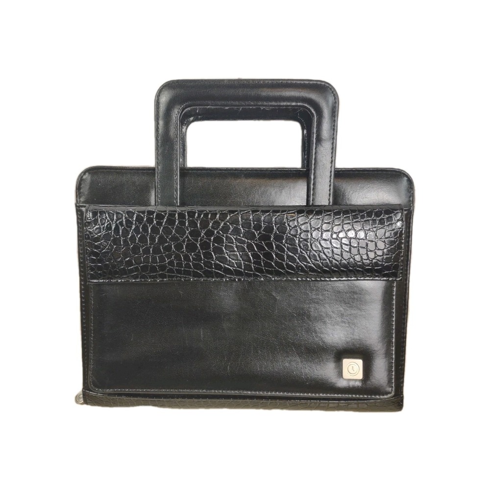 Vtg Franklin Covey 365 Planner 8.5 x 11 Black Faux Croc USA Zip Handles 7 Ring